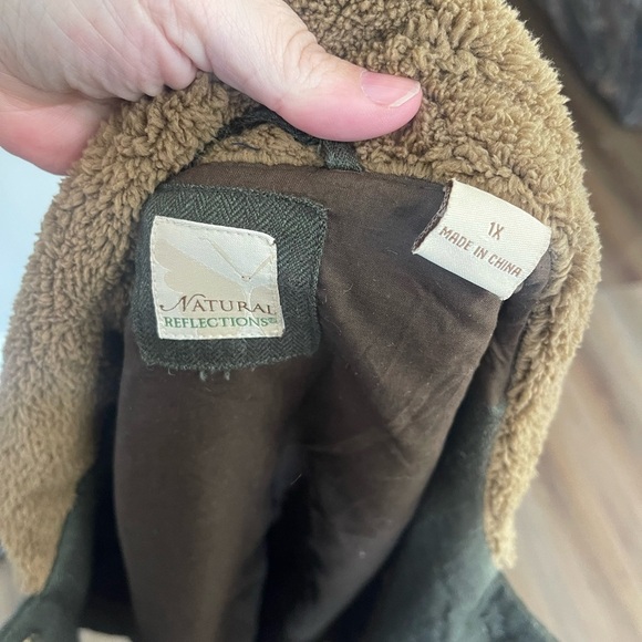 Natural Reflections Quilted Vest Green Acrylic/Wool Blend Fur Collar 1X Midwest - Picture 5 of 7